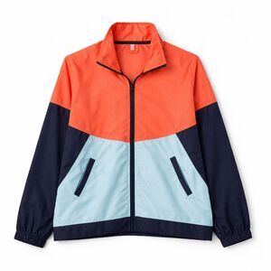 MTA Colorblock Windbreaker Jacket Athleisure Sporty Streetwear Orange Blue 1X